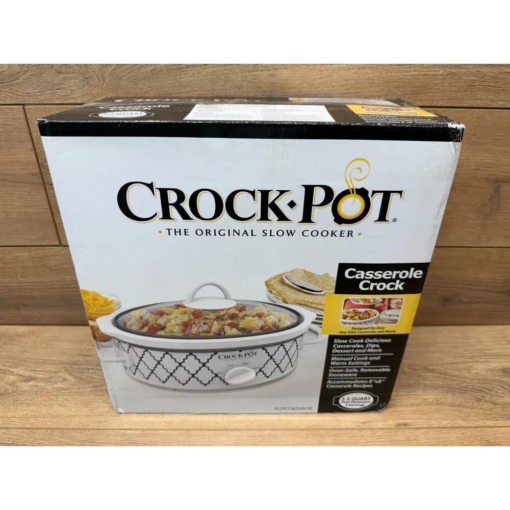 Crock-Pot 2.5-Quart Casserole Crock Slow Cooker, White/Blue (Blue Trellis)